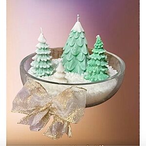 Winter Wonderland  Vanilla, Caramel, Spice Organic Soy Wax Candle & Trees